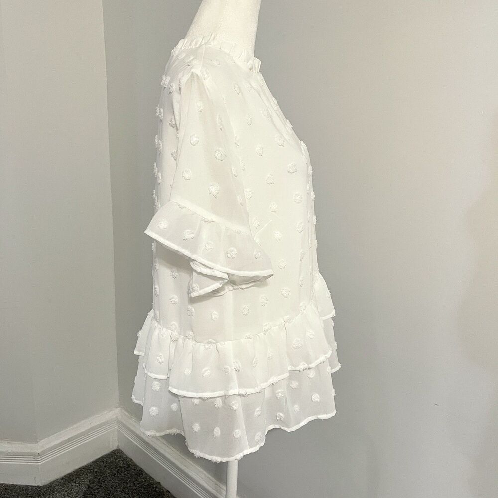 Andree by Unit Swiss Dot Babydoll Top Size Medium Tiered Lined Keyhole Back - Picture 2 of 11
